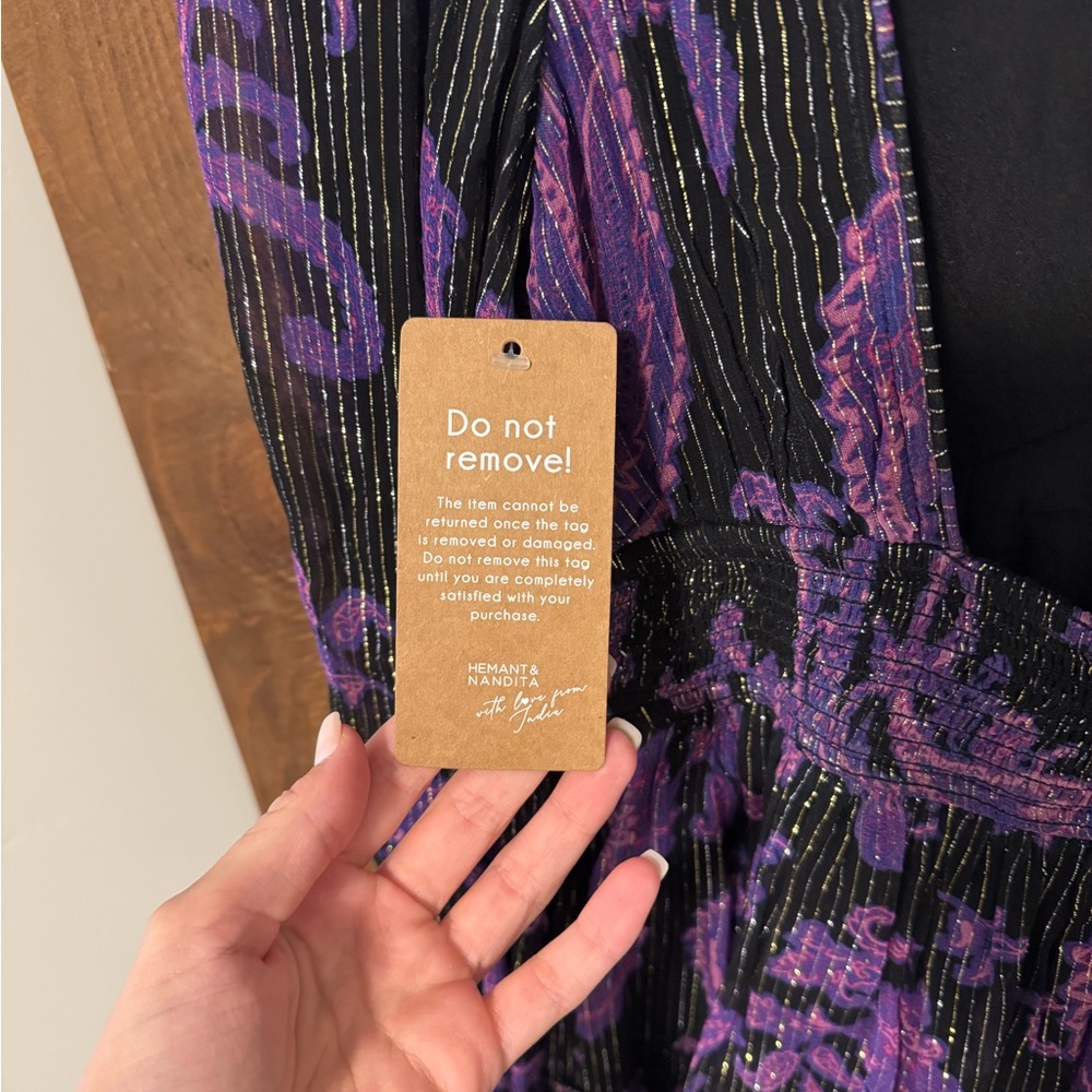 HEMANT & NANDITA Black and Purple Striped Dress - Picture 3 of 6